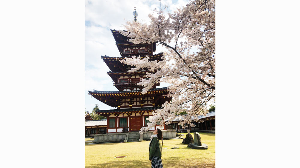 桜と半﨑さん(写真)