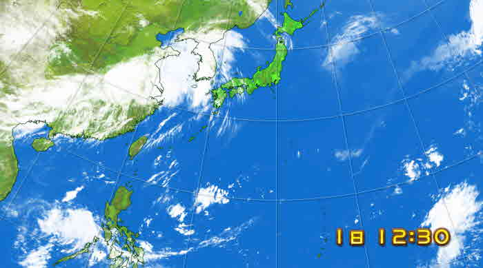 日本南方の気象衛星ひまわり（赤外画像）