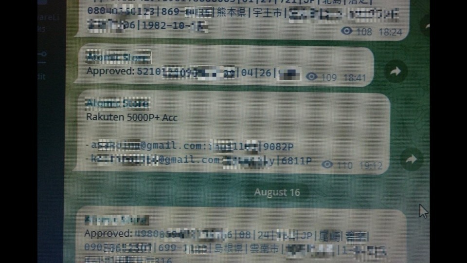 少年が不正入手したアカウント情報を公開していたサイト画面(北海道警提供)