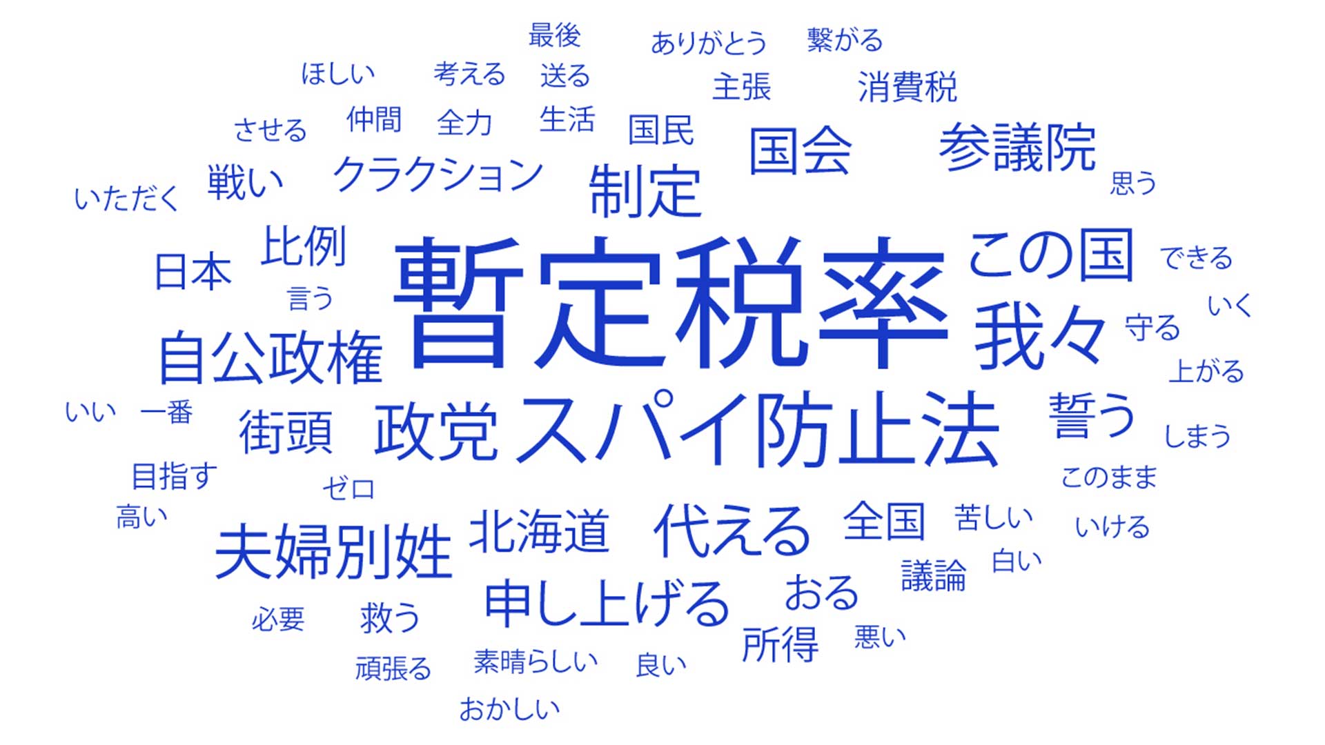 多く使われた言葉は「暫定税率」「スパイ防止法」「我々」「夫婦別姓」「自公政権」など
